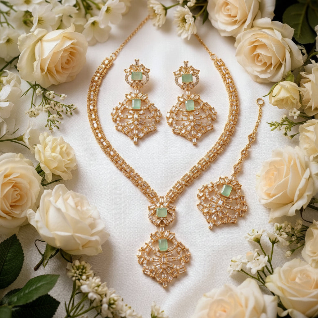 ZARCON Elegant Indian Bridal Necklace and Earrings