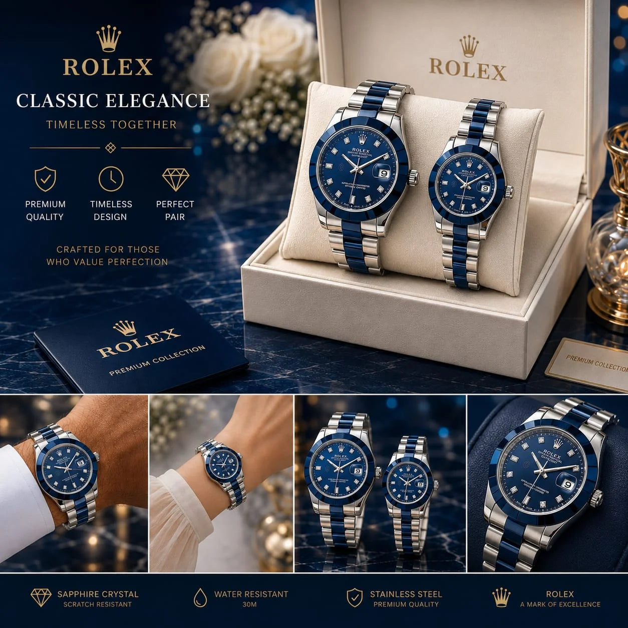 Rolex Classic Elegance Stainless Steel Couple Watch