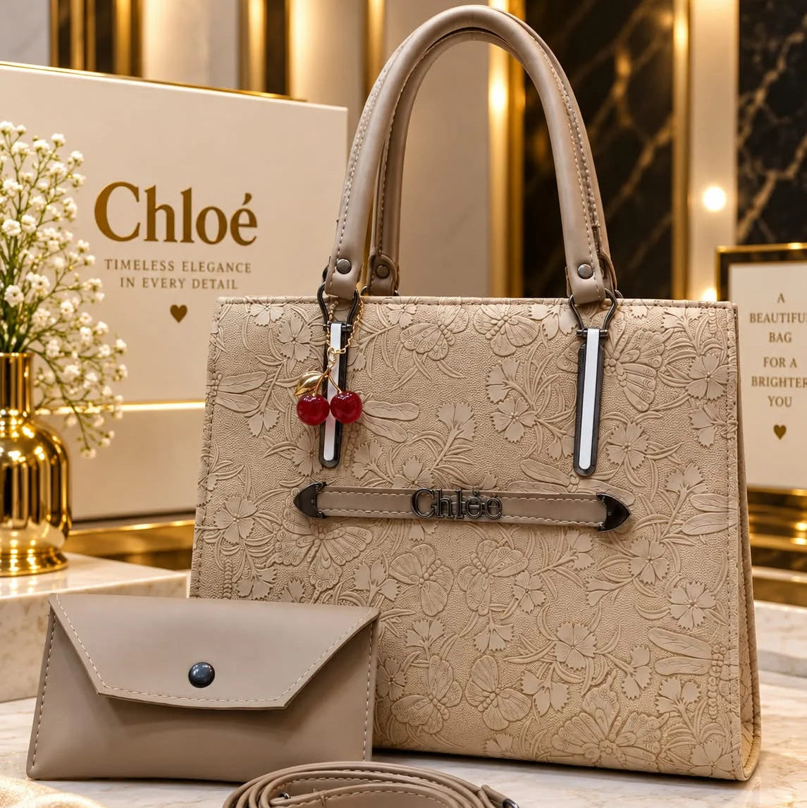 Chloé Floral Handbag & Pouch Set