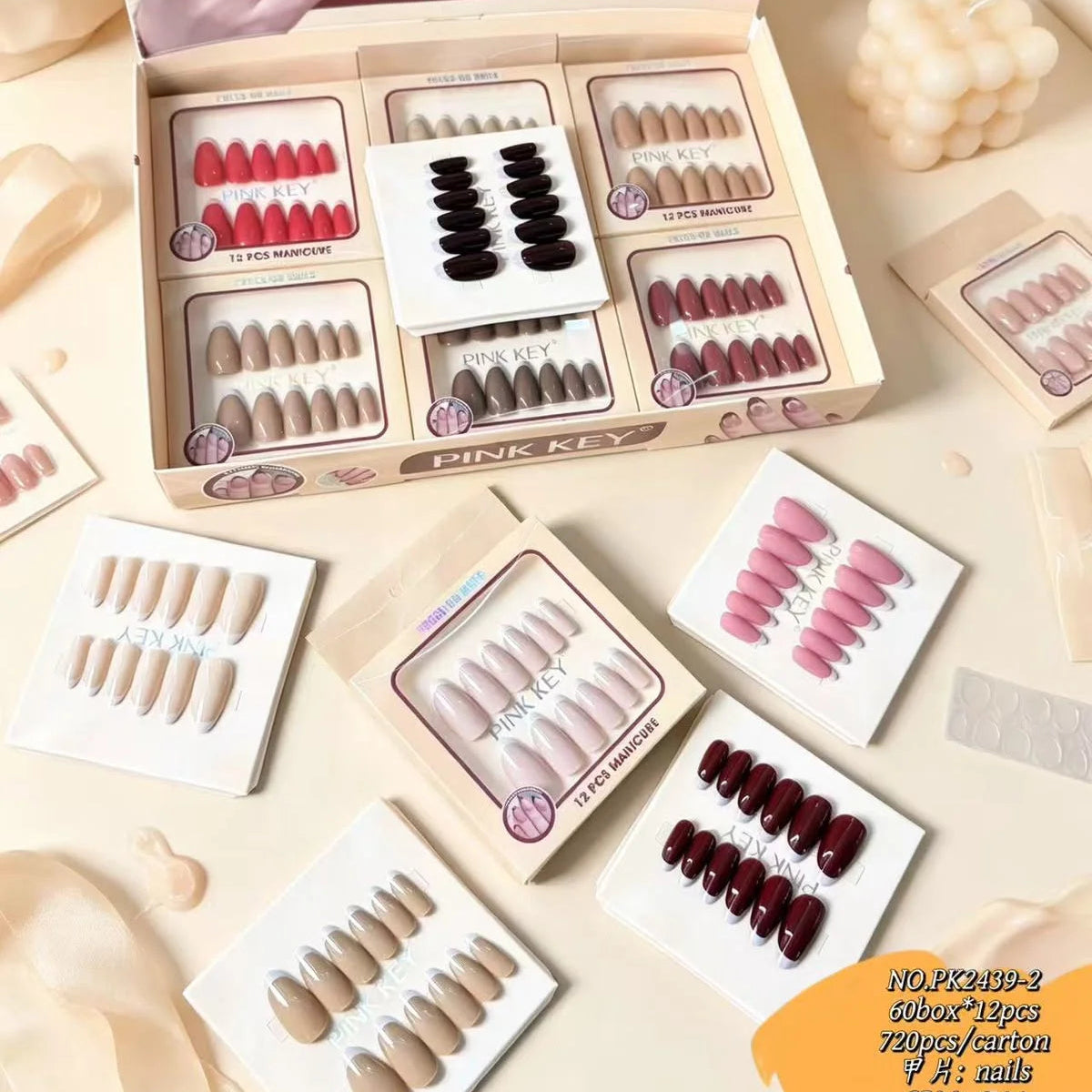 Pink Key Press On Nails Art