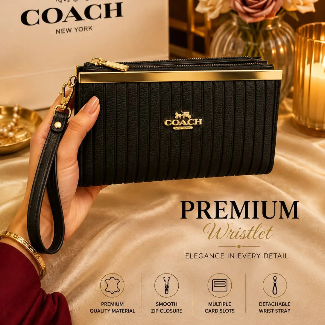 COACH Textured Leather Zip Wristlet