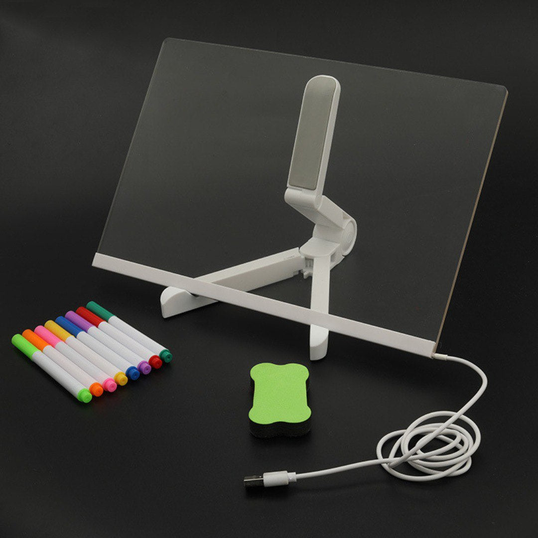 Acrylic dry-erase message board with an LED light-up base