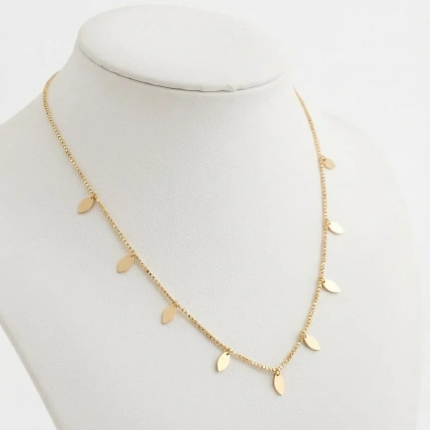Delicate Gold Leaf Charm Drop Choker Necklace