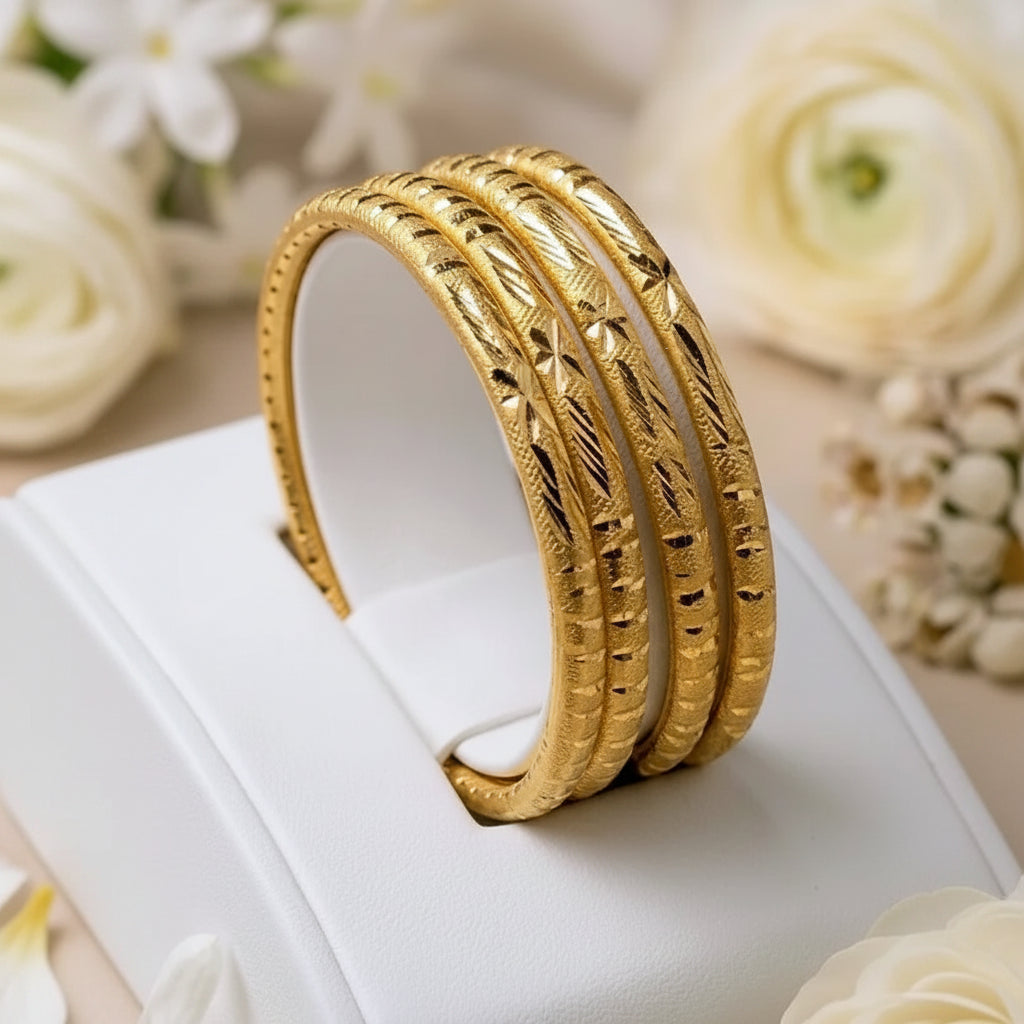 Stainless Steel star-shaped diamond-cut patterns Bangles - Each Pair