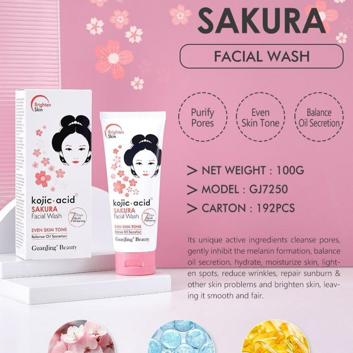 Guanjing Kojic Acid Sakura Facial Wash - 100g