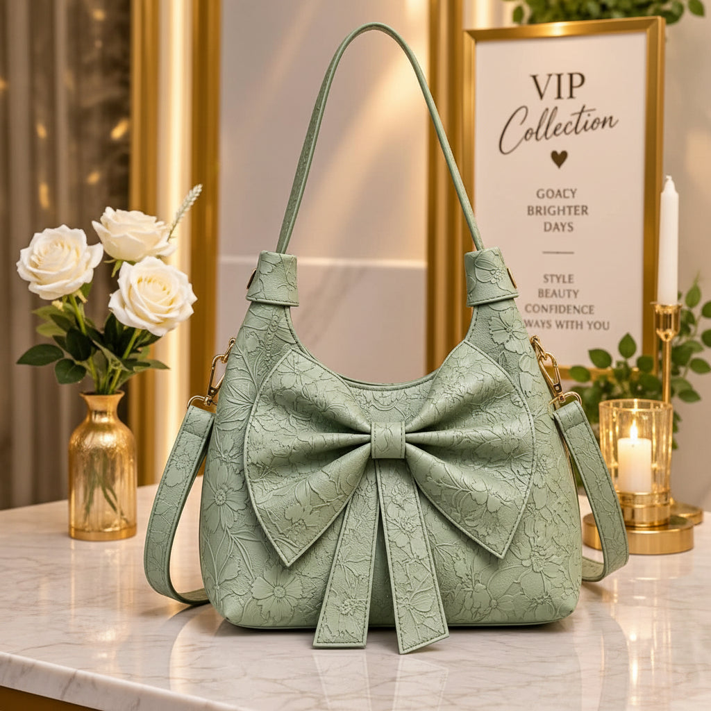 Embossed Bow Floral Handbag