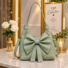 Embossed Bow Floral Handbag