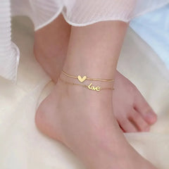 Double-Layer LOVE Heart Anklet