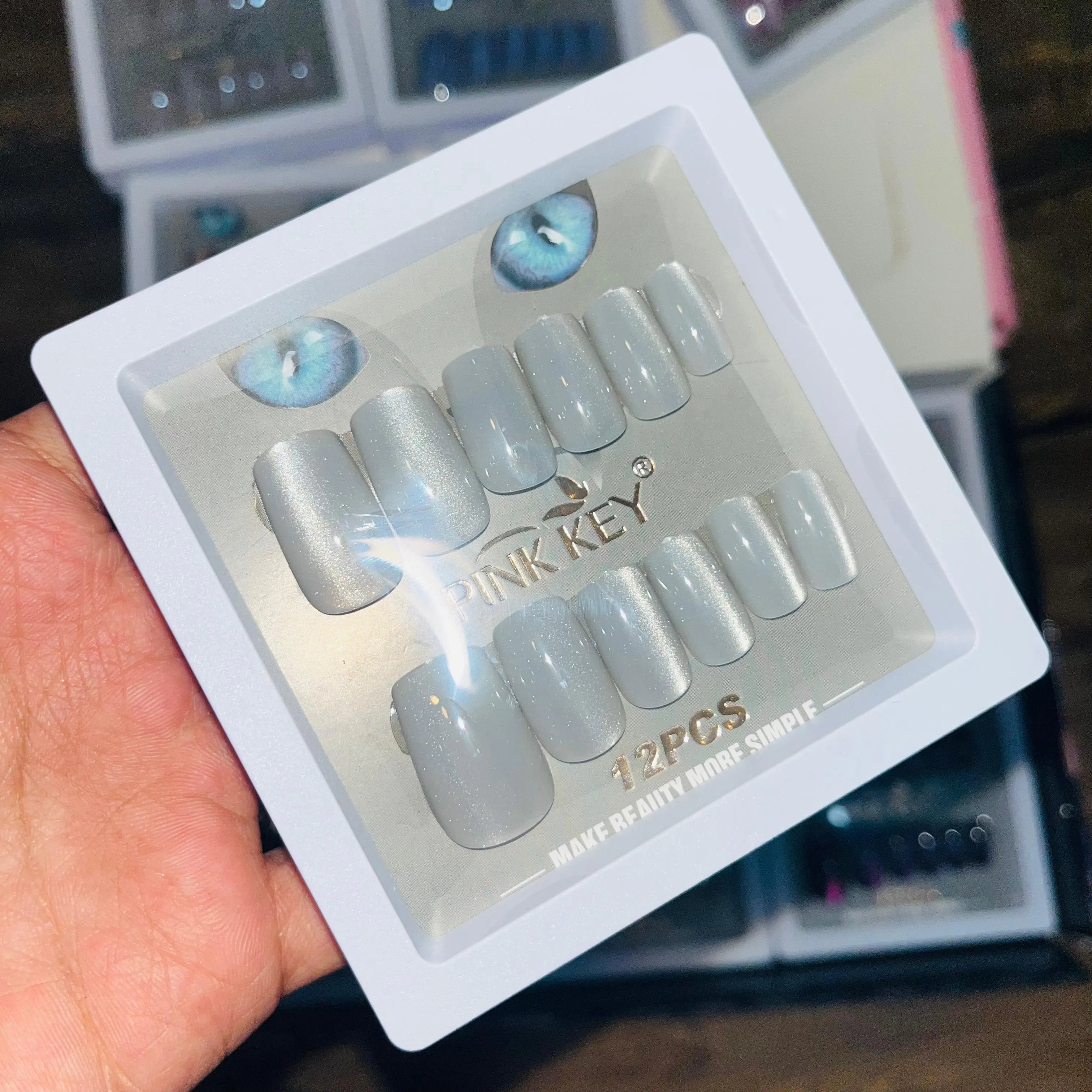 Pink key Stylish Shiny Artifical Nails (12 Pcs)