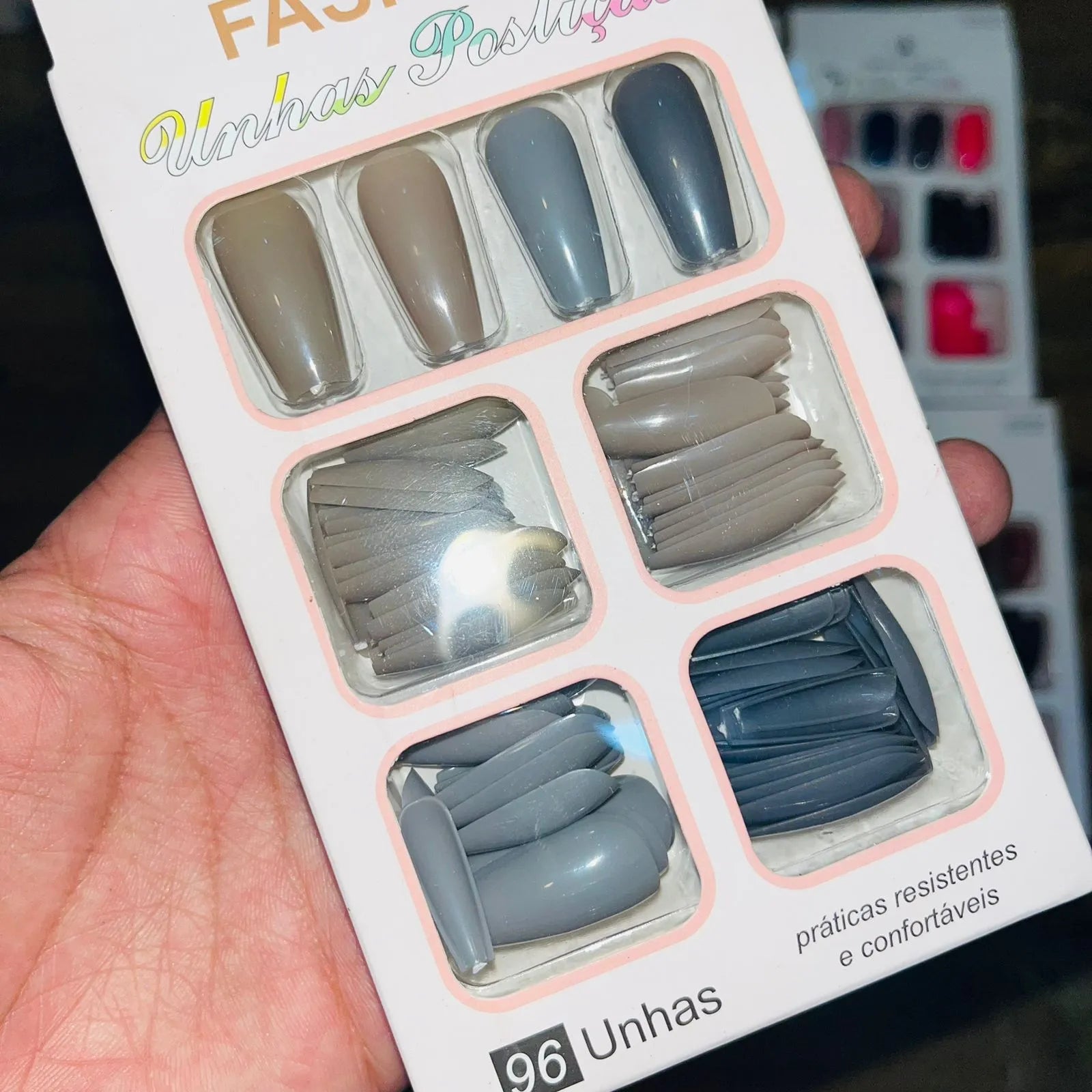 Color Sister Salon Look Artifical Nails With Free Stickers (96Pcs 4 Color in One Pack)