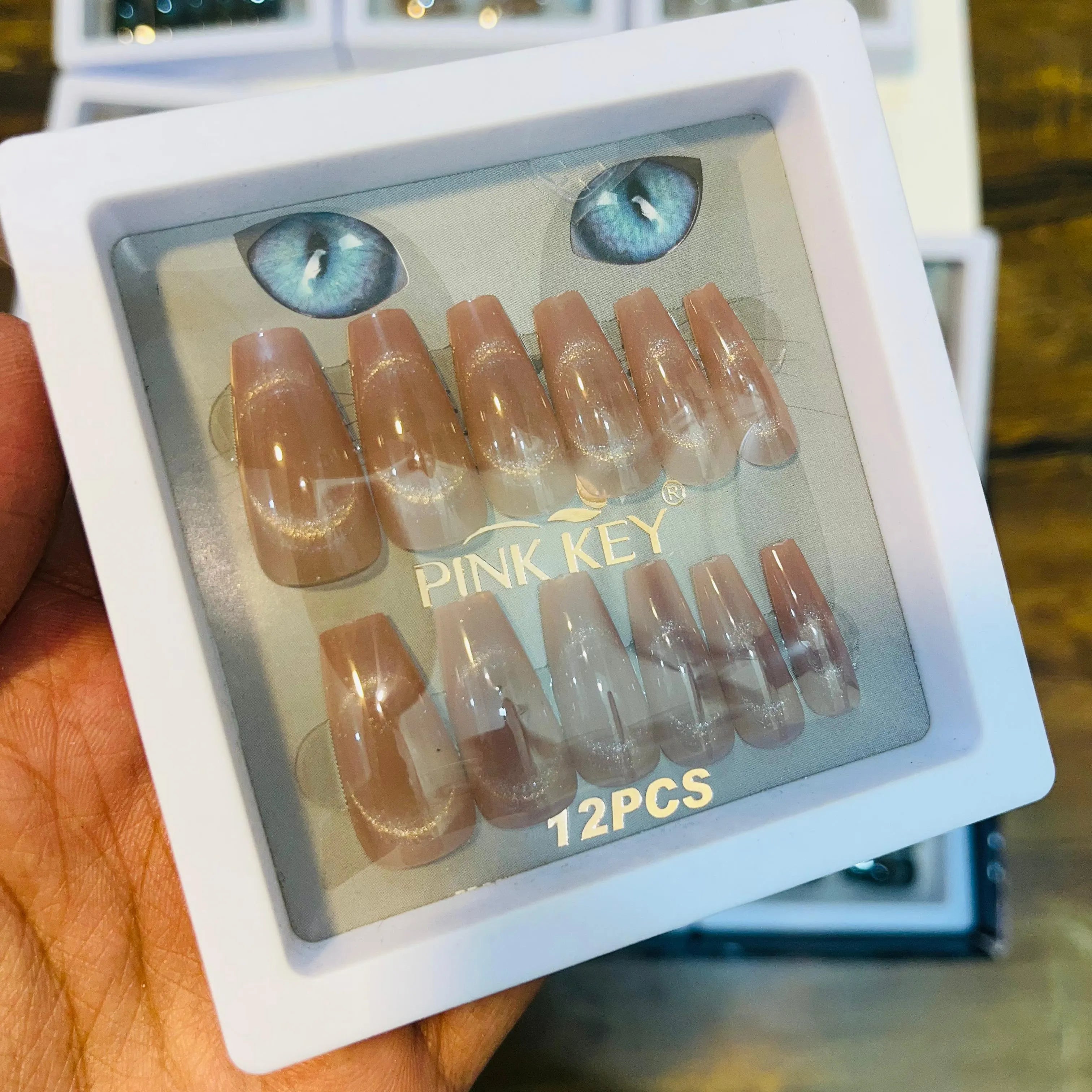 Pink key Stylish Salon Look Artifical Nails With Free Stickers (12 Pcs)