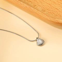 Silver-Toned Scallop Shell Pendant Necklace