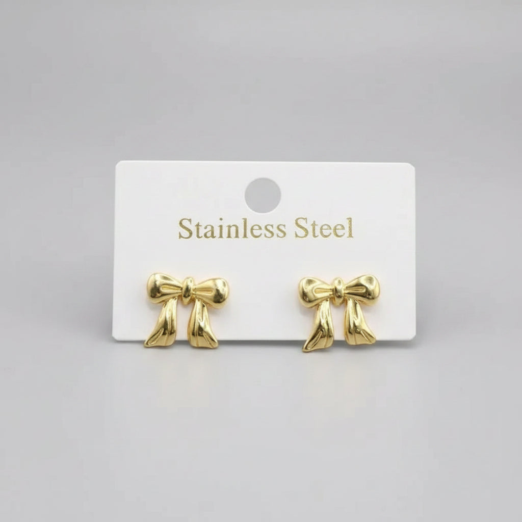 Gold Stainless Steel Bow Stud Earring