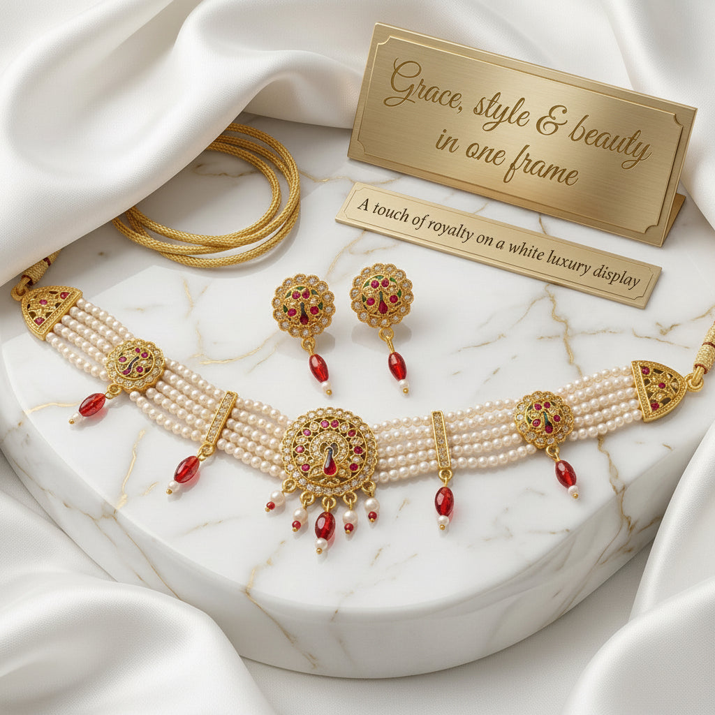 Elegant Multi-Strand Pearl Choker Necklace Set