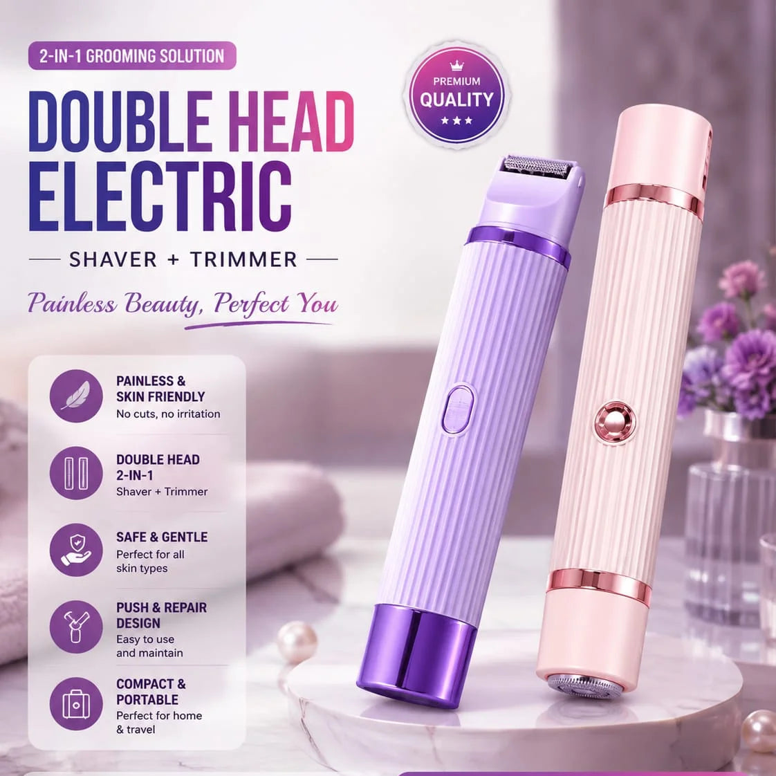 2 in 1 Double Head Electric Shaver & Trimmer - Each