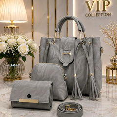 VIP Collection Brown 3-Piece Handbag Set