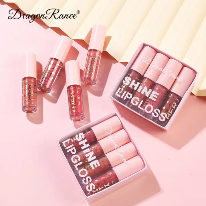 Dragon Ranee Pink Lip Gloss Crystal Jelly Moisturizing Lip Oil Set (Pack of 4)