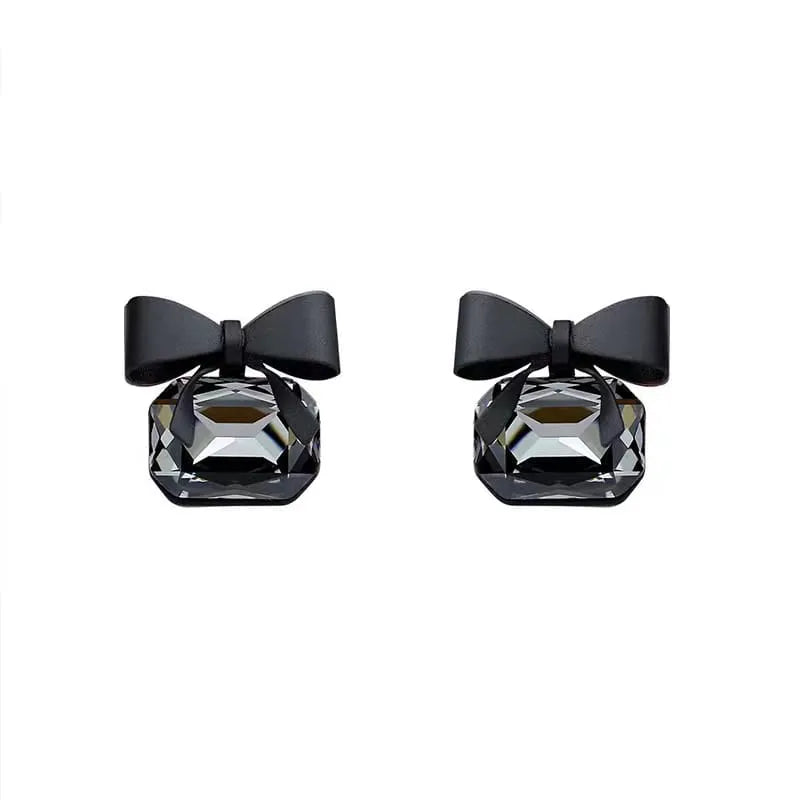 Elegant Black Crystal  Bow Knot Stud Earrings