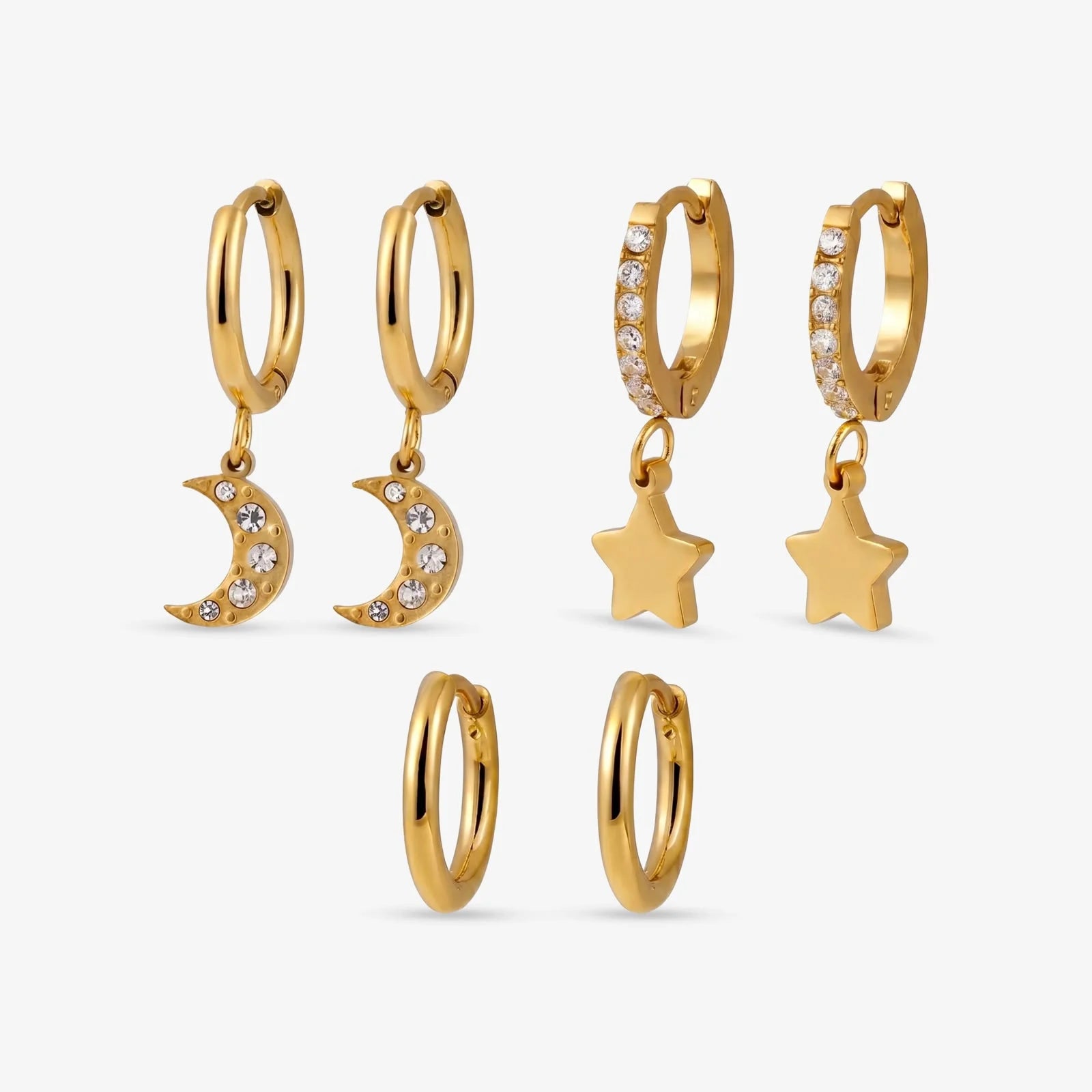 Stainless Steel crystal-studded Hoop Earings Set - 3 Pcs Set