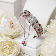 Stainless Steel Victorian Filigree Bangle - Crimson and Pavé Diamond - Each