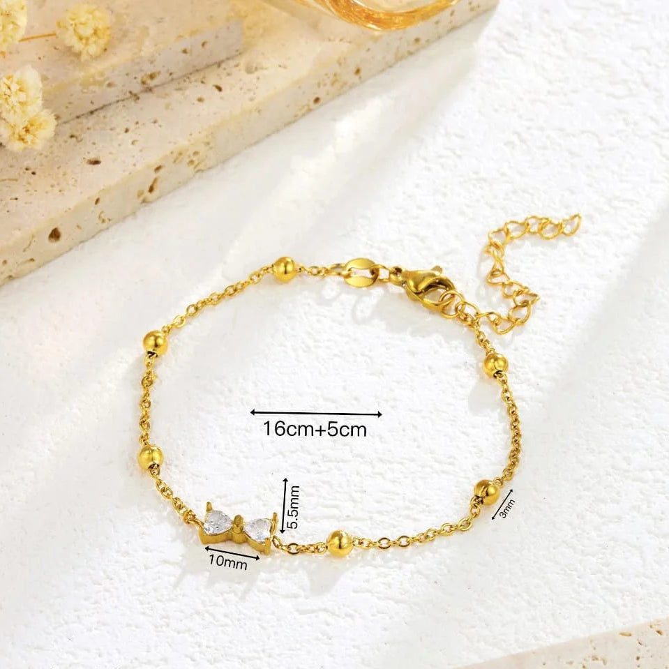 Gold Zircon Bow Satellite Bracelet