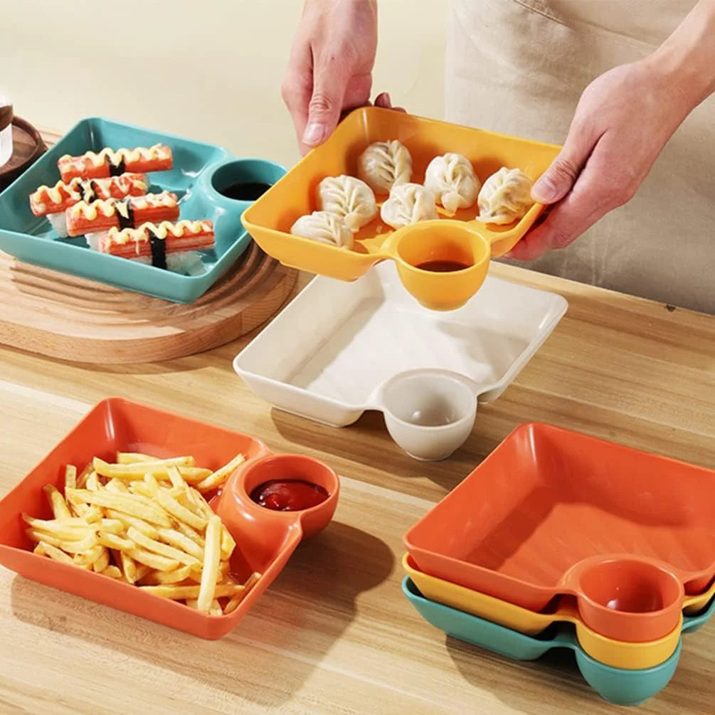 Square Dumpling Plate With Dipping Dish