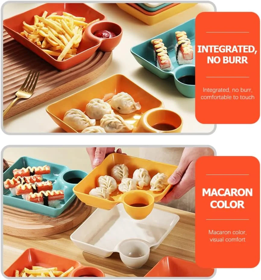 Square Dumpling Plate With Dipping Dish