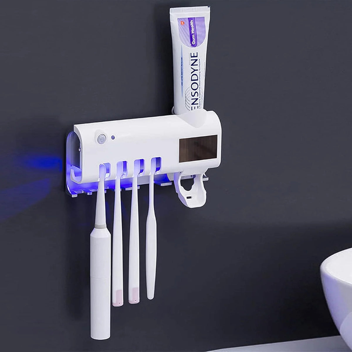 UV Toothbrush Sterilizer/Rechargeable Solar Power LED Disinfection Wall Mounted Toothbrush Holder