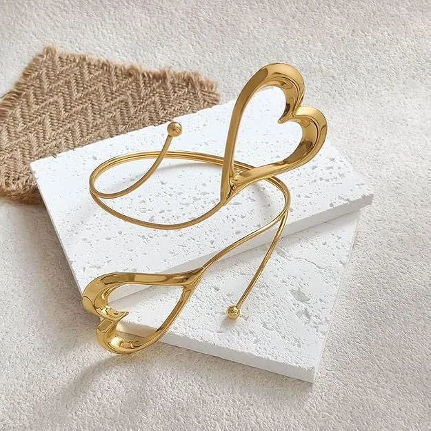 Stainless Steel double-heart orbital arm cuff - Each