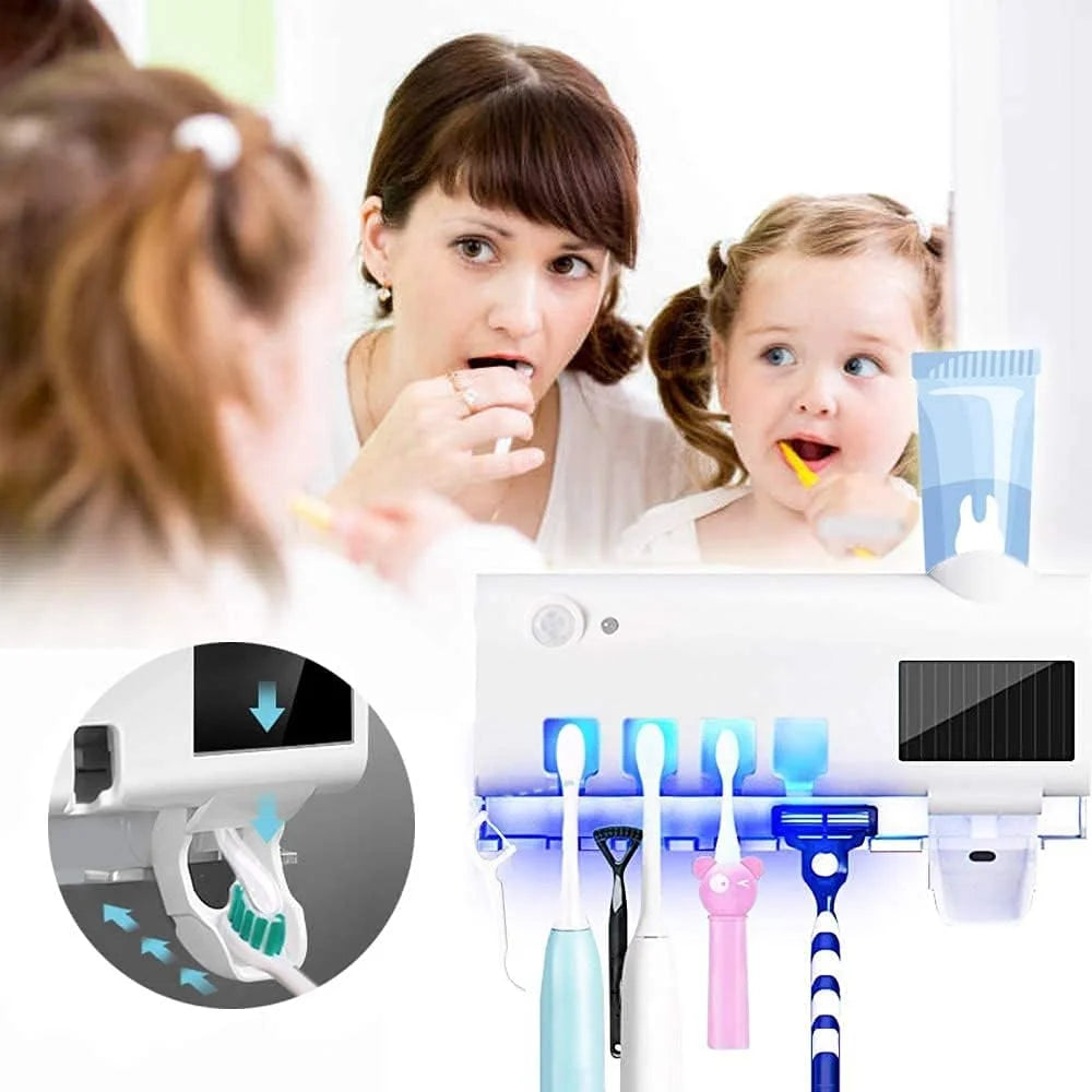 UV Toothbrush Sterilizer/Rechargeable Solar Power LED Disinfection Wall Mounted Toothbrush Holder