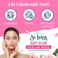 ST. Ives Rosy Glow 3-in-1 Micellar Water with 100% Natural Rose Extracts - 400ml