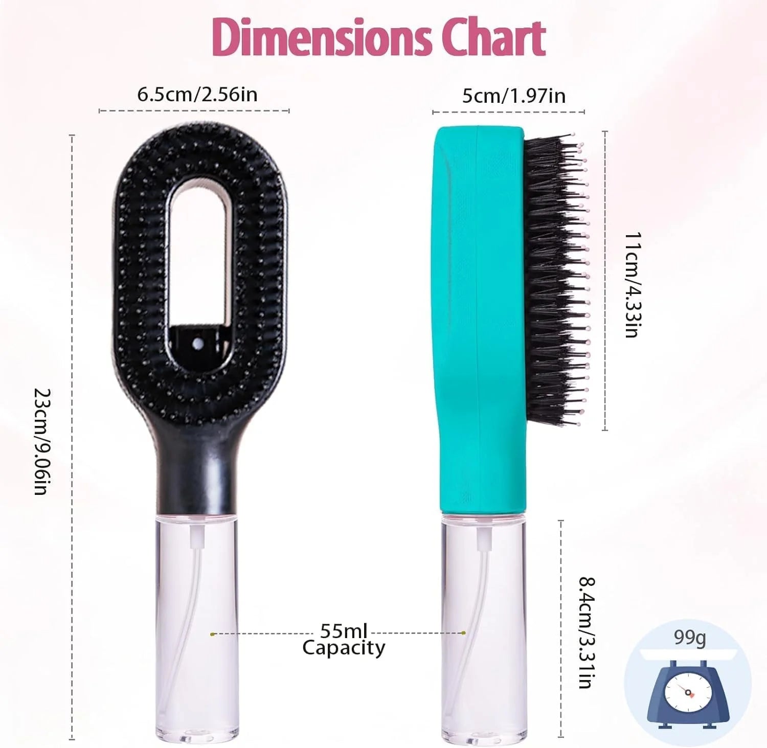 Wanmei  2-in-1 Water Mist Spray Hair Brush - All Hair Types - Each
