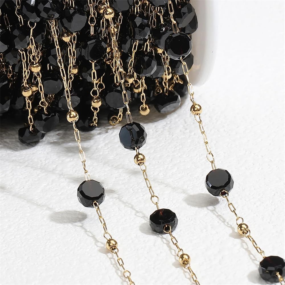 Crystal Stone Black Beaded Chain Permanent Bracelet