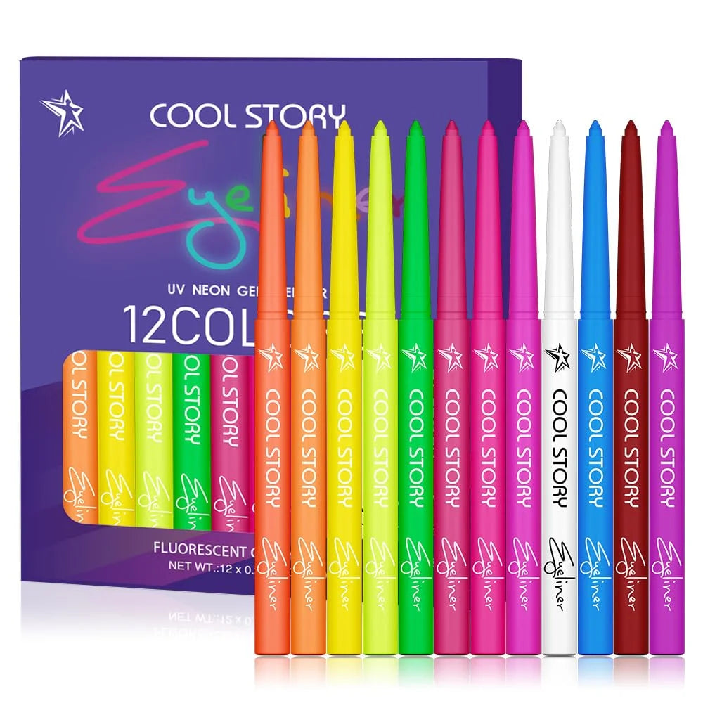 Cool Story Neon Eyeliner Pencils Set Waterproof Smudge-Proof (12 Colors)