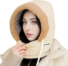 Women Balaclava Thick Plush Lined Warm Winter Fleece Hat with Neck Warmer