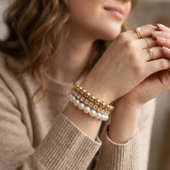 Pearl Crystal & Gold Bead Bracelet Set