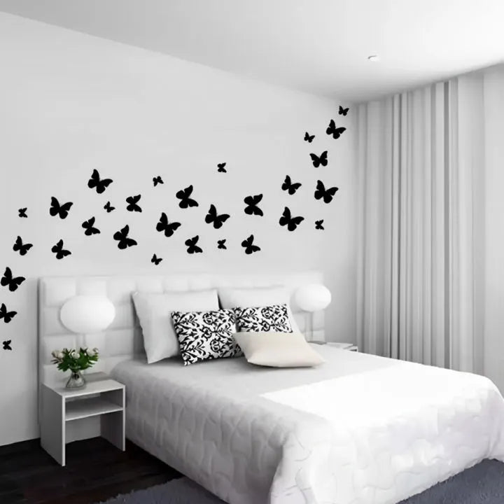 Black Wooden Butterfly Wall Decor Removable Wall Stickers - 30 Piece