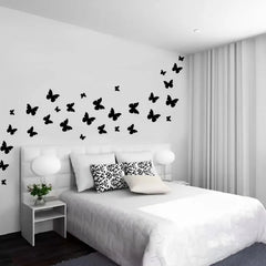Black Wooden Butterfly Wall Decor Removable Wall Stickers - 30 Piece