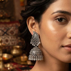 Oxidized Silver Paisley Dome Jhumka Earring