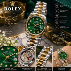 ROLEX Ladies Semi-Automatic Watch – Stone Dial, Date Display & Shiny Metal Chain - with Normal Boc