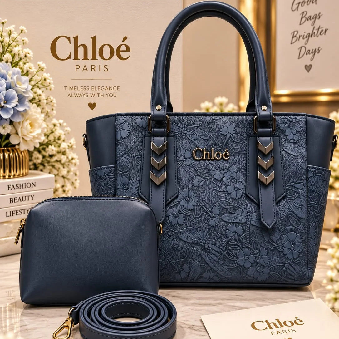 Embossed Floral Handbag Set