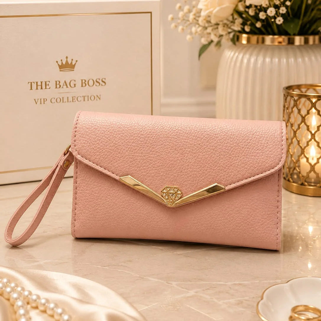 Womens Textured Leather Clutch Bag