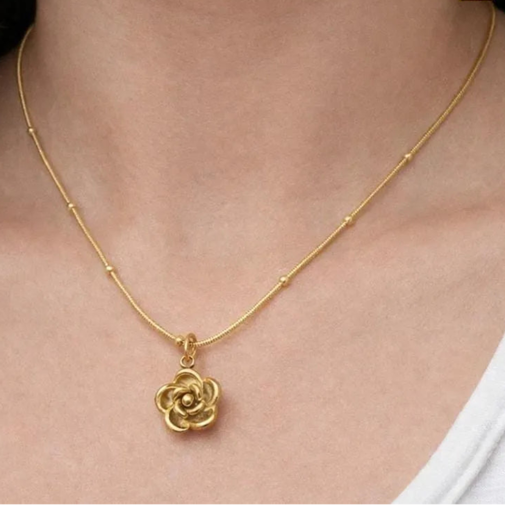 Gold Rose Pendant Snake Chain Necklace