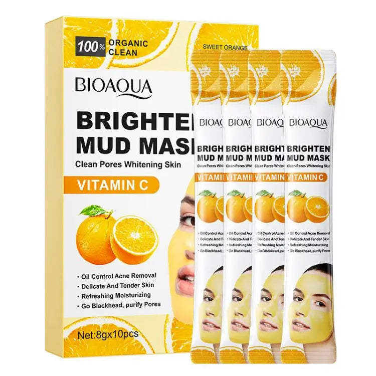 Bioaqua Vitamin C Brighten Cleansing Shrinking Pores Mud Mask - 8g*10 Pcs