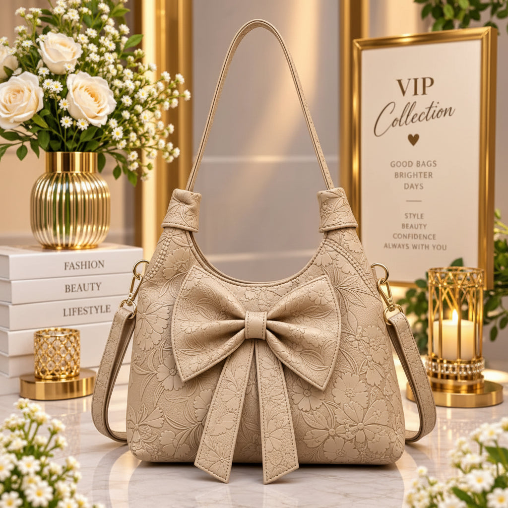 Embossed Bow Floral Handbag