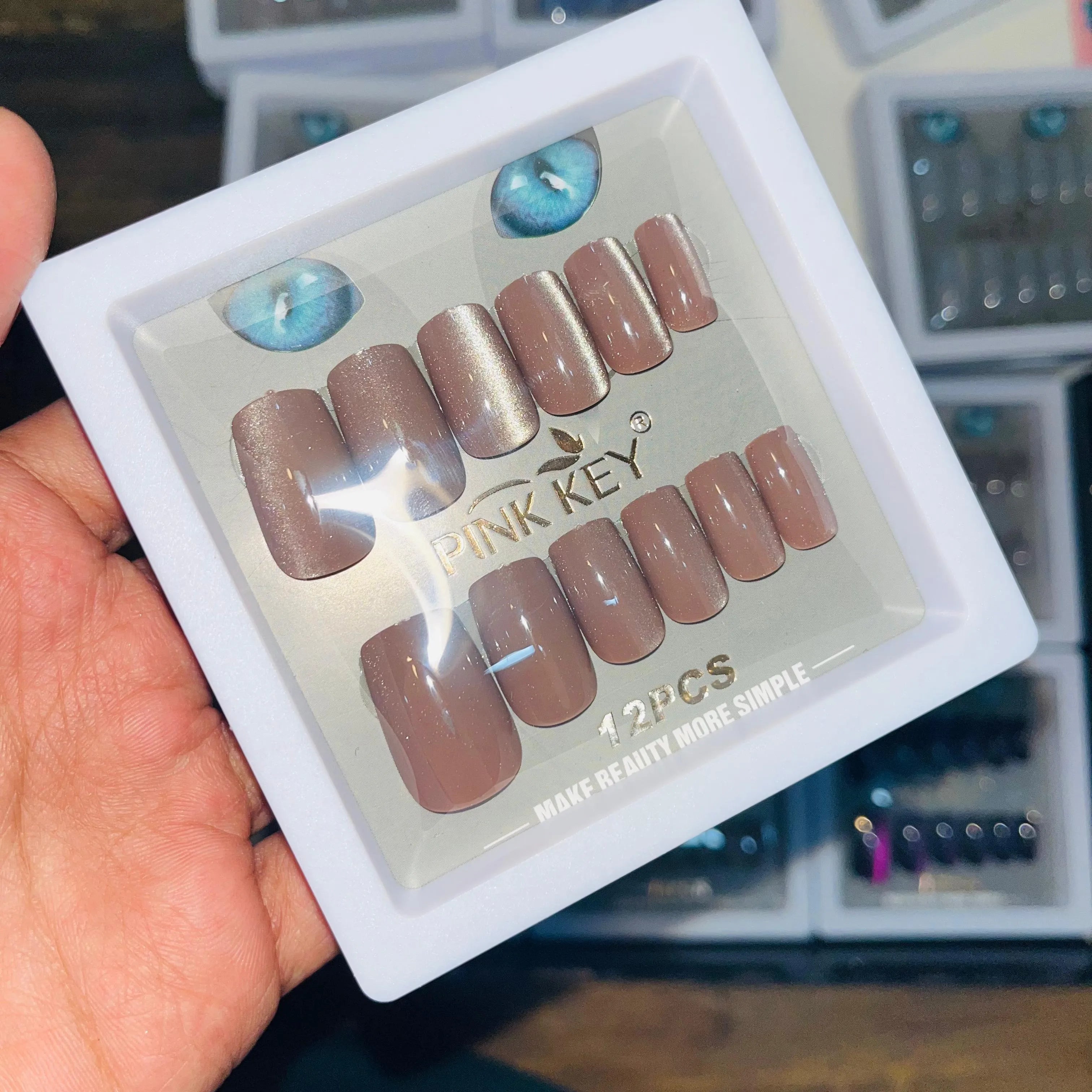 Pink key Stylish Shiny Artifical Nails (12 Pcs)