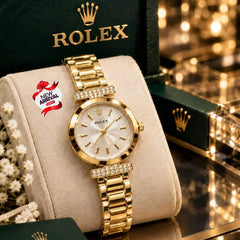 Rolex Diamond Rhinestone Stainless Steel Women Quartz Watch