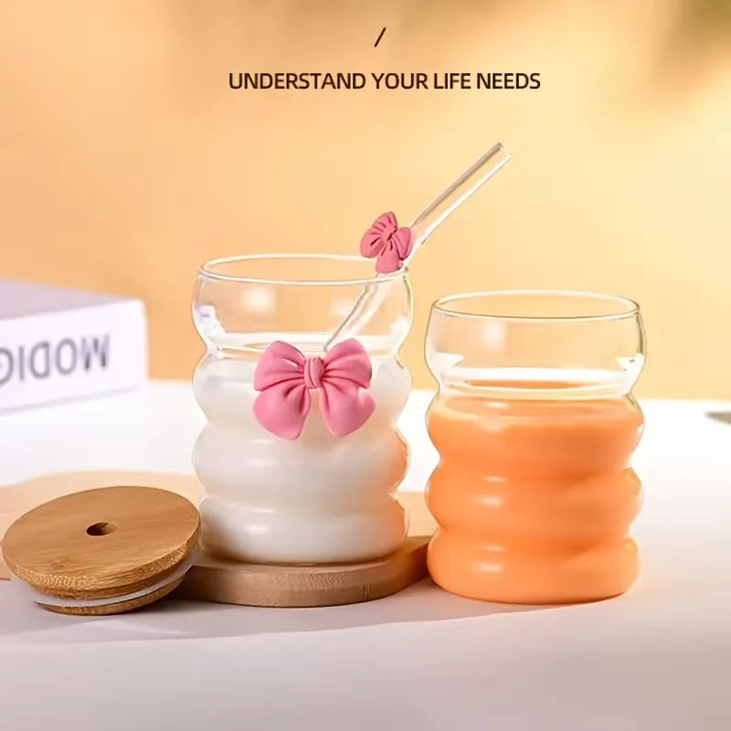 One Cute Chubby Cup With Girly Bow Glass Straw