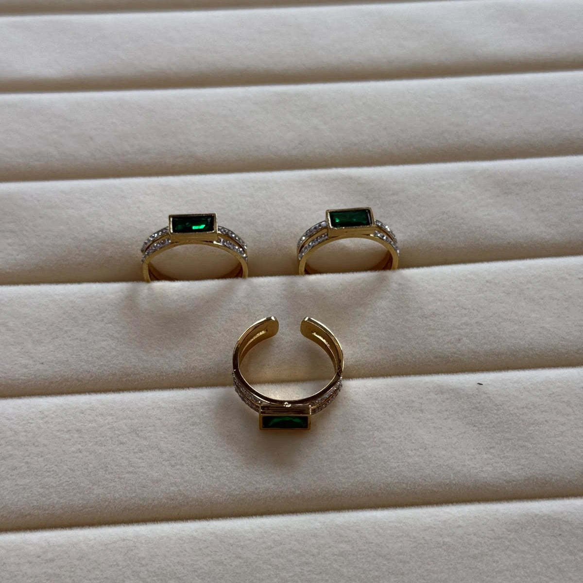 Gold Emerald Baguette Double Band Ring
