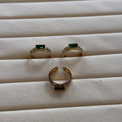 Gold Emerald Baguette Double Band Ring